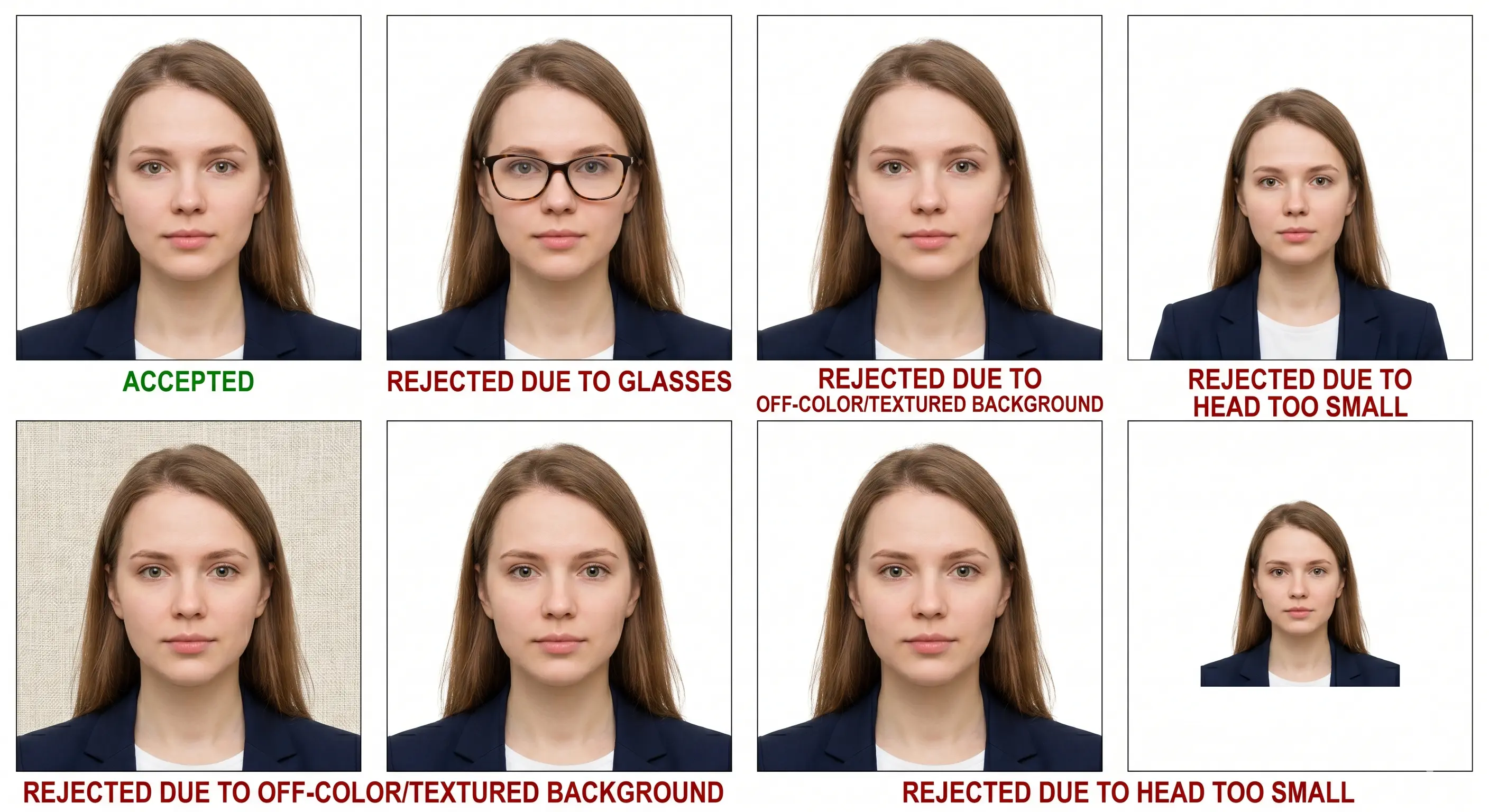 Square 2 by 2 inch passport photo crop diagram showing a 51 by 51 mm frame with head height and eye line marked