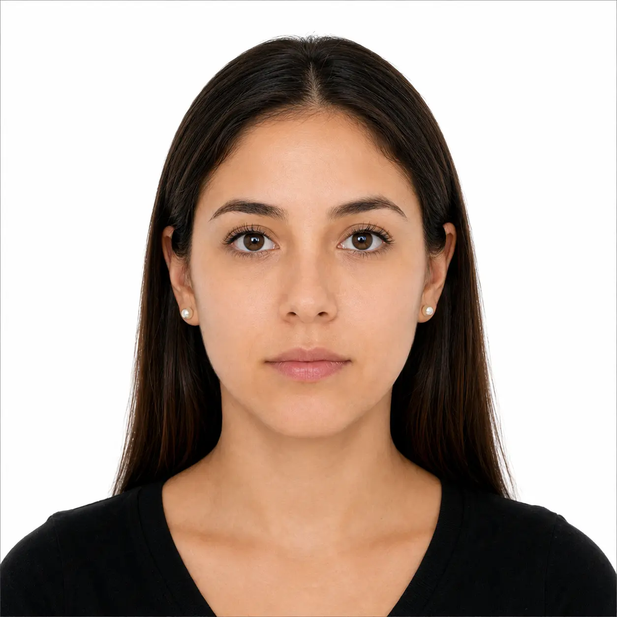 Accepted Argentina passport photo example at 4 by 4 cm with neutral expression, mouth closed and an even pure white background